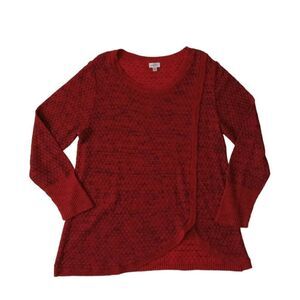 Avenue Red Mid Size Long Sleeve Asymmetrical Marled Knitwear Pullover Sweater